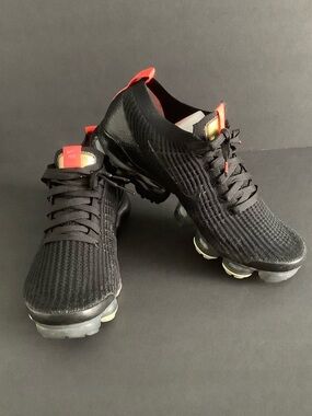 Nike Men’s Black and Orange VaporMax Knit Running Sneakers US: 9